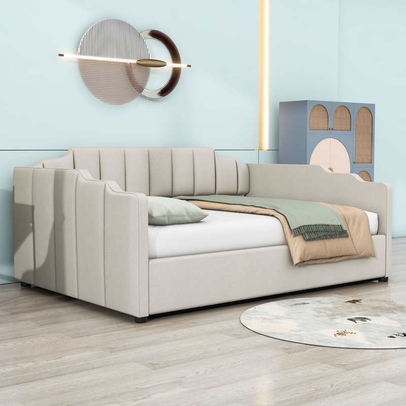 Lit de jour rembourré avec rangement Cathriona, Lit double, Beige