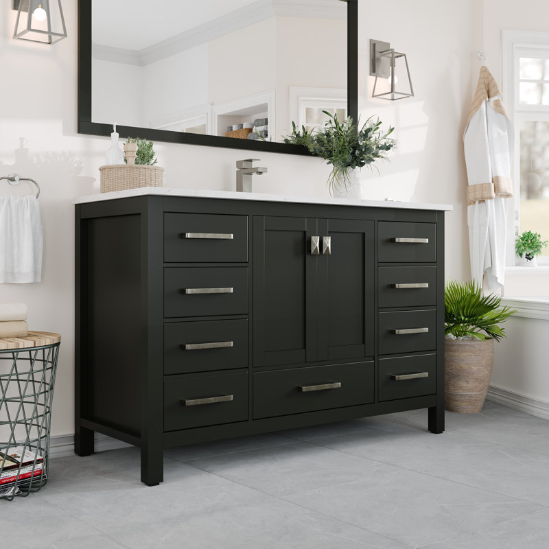 Eviva London 48"W X 18"D Espresso Bathroom Vanity With White Carrara Quartz Countertop
