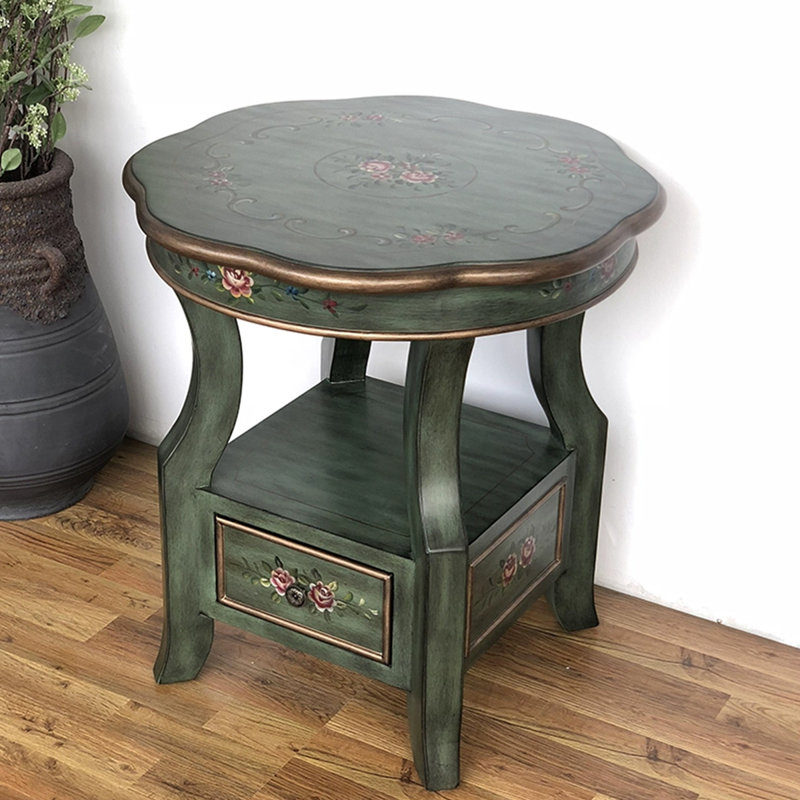 Table de bout moderne en bois massif et en bois manufacturé, Vert, Vert/brun