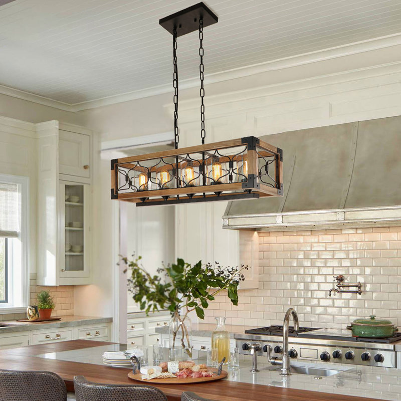 5 - Light 31.6-inch Farmhouse Statement Rectangle Dining Room Chandelier with Clear Glass