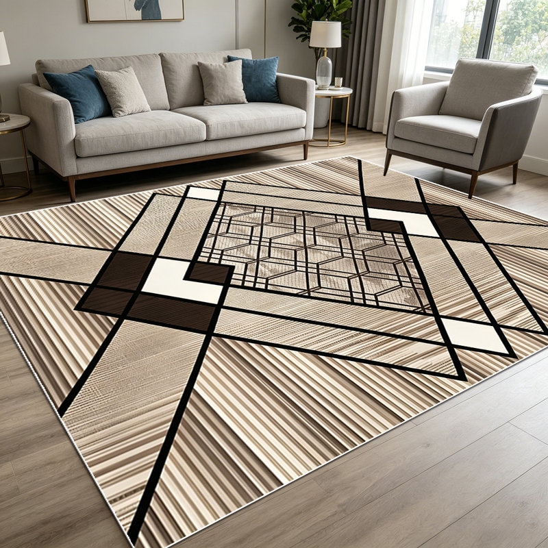 1PC Geometric Rhombus Striped Neutral Farmhouse area rugs for Living Room, Soft and Comfortable, Suitable for all seasons, easy-to-maintain, machine washable Indoor floor mat, Under Table Farmhouse suitable for dining room, bedroom, home office,