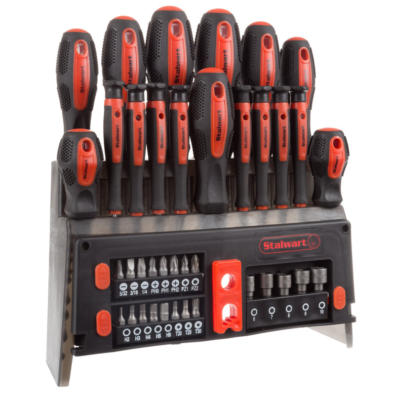 Stalwart 39-Piece Magnetic Screwdriver Set - Tool Kit with Bits and Power Nut Driver Set - Screwdrivers with Storage Rack - Home Improvement Tools