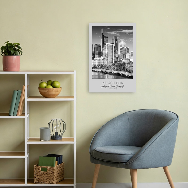 Philadelphia River Boardwalk Classic Modern Abstract Architecture City Wall Art Print 1 Piece Wrapped Canvas Wall Art
