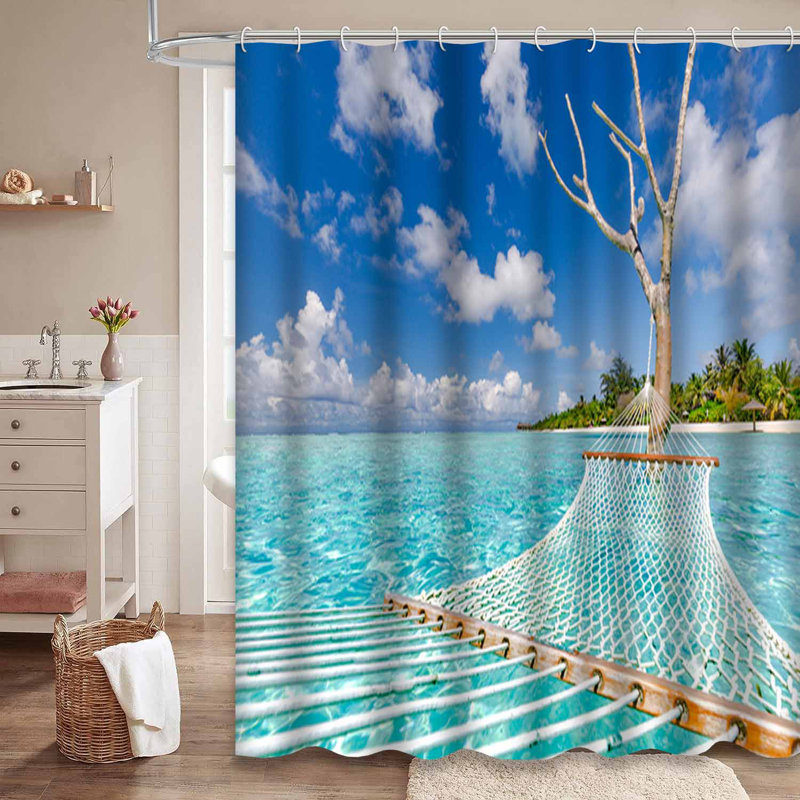 Palmiers romantiques douillets sur la plage tropicale avec 12 crochets, L 72 po x l 84 po