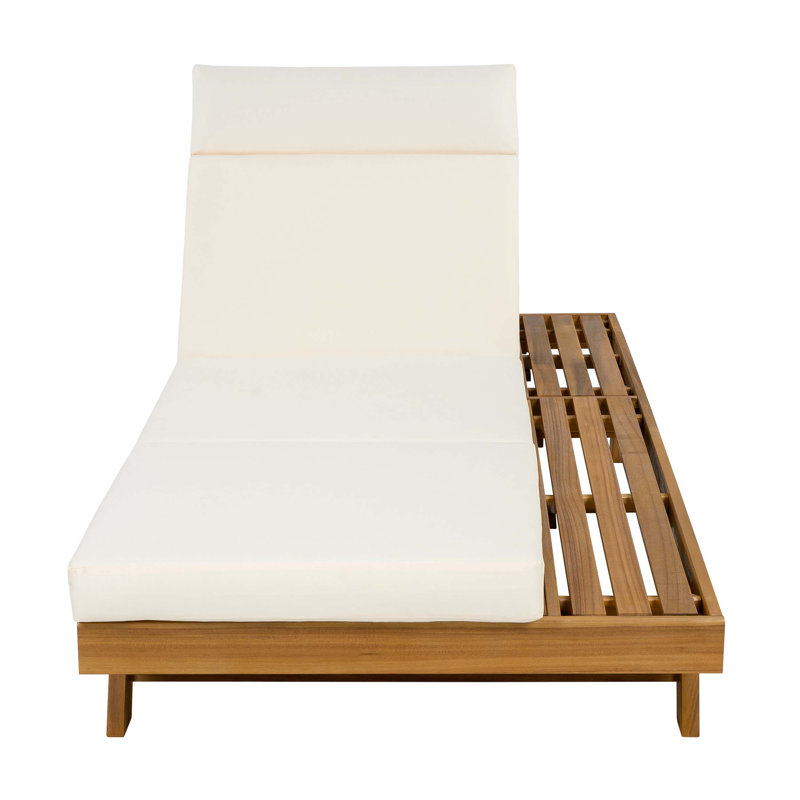 Acacia Wood Chaise Lounge Set With Adjustable Headrest And Water-Resistant Cushions For Outdoor Comfort, Beige