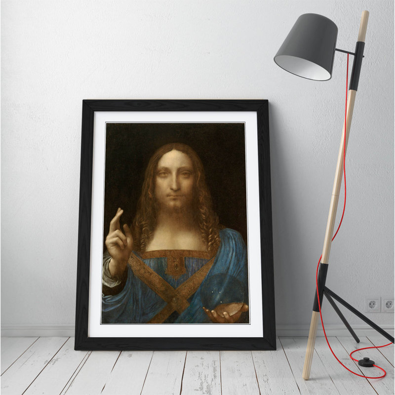 Leonardo Da Vinci Salvator - Single Picture Frame Print on Canvas, Black Framed, 64cm H x 47cm W x 2cm D