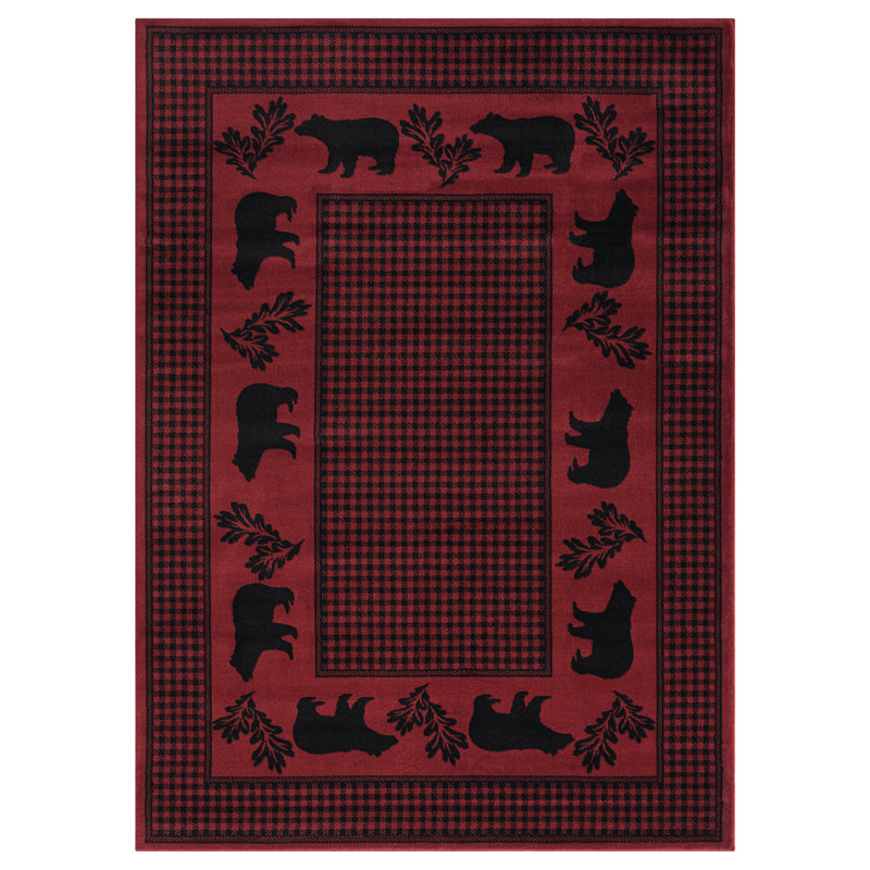 Abelina Machine Woven Polypropylene Area Rug in Red/Black, Rectangle 1'10" x 3' 