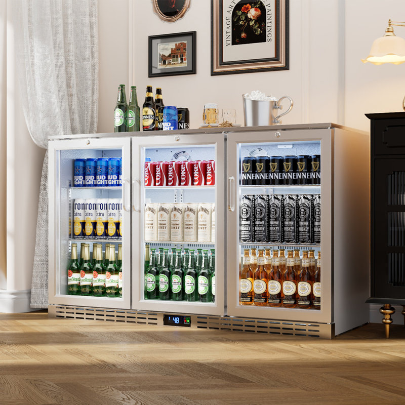 Réfrigérateur à barre arrière de 53 pouces 11,4 pieds cubes, réfrigérateur à boissons sous le comptoir et glacière avec 3 portes en verre, refroidisseur de bouteilles en acier inoxydable pour bar à domicile