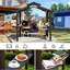 Abri de jardin 8 pi x 5 pi Bbq - Acier galvanisé, double toit, tablettes latérales pour abri extérieur brun