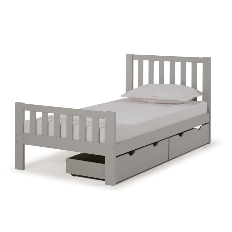 Lit plateforme simple en bois de pin brésilien avec rangement Ratcliff, Gris tourterelle