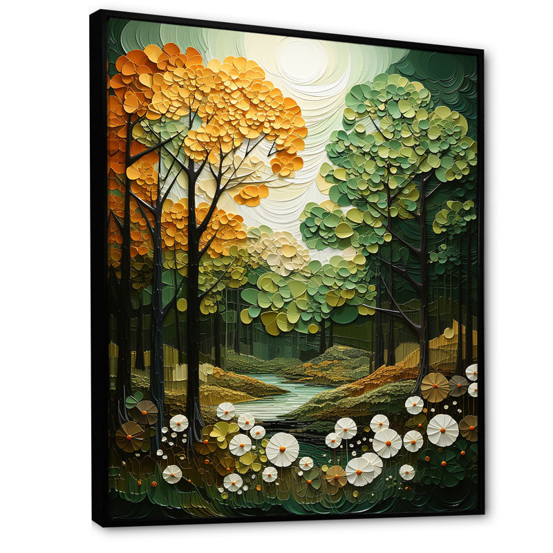 «Orange Orange Trees Canopy Patchwork V», reproduction sur toile, Cadre flottant noir, H 20 po x l 12 po x P 1 po