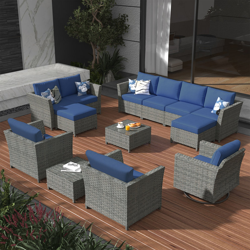Kirill 9 - Person Patio Conversation Set with Cushions, Navy