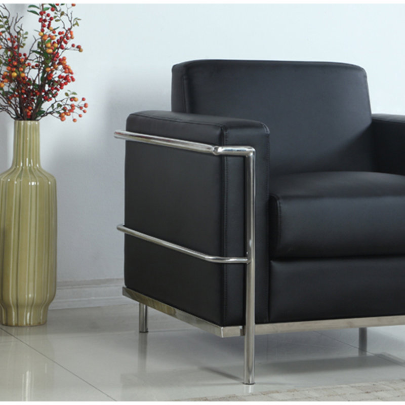 Fauteuil club de 35,5 po de largeur Vasek, Similicuir noir