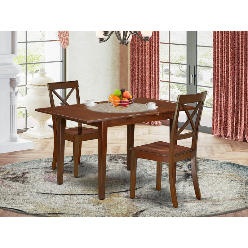 L'ensemble 3 pièces de table et chaises de cuisine comprend une table de salle à manger rectangulaire avec rallonge papillon et 2 chaises en bois massif, 32 x 54 pouces, acajou