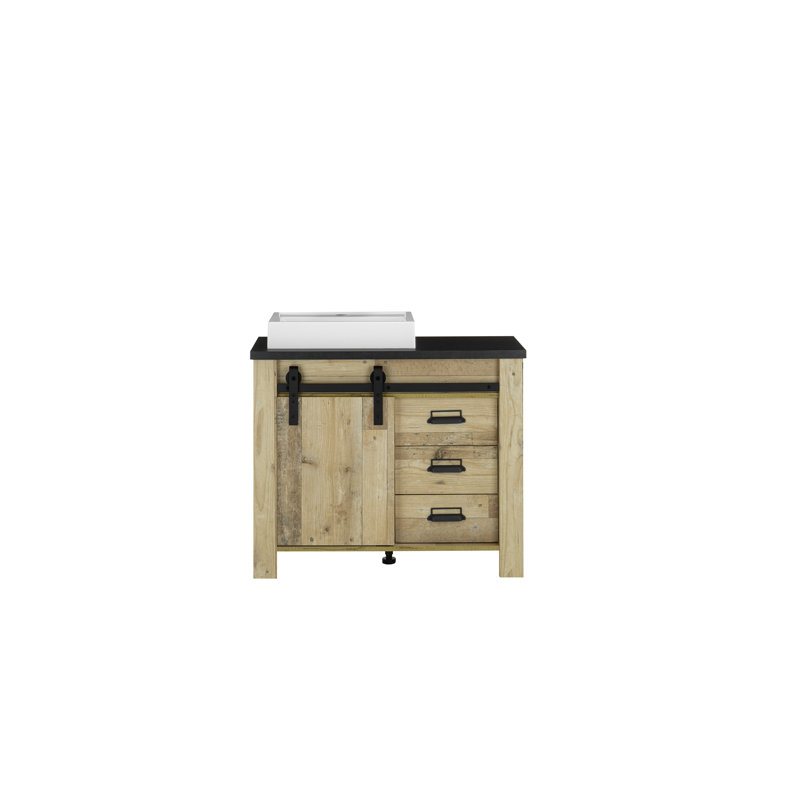Jackeline 950mm Free Standing Single Bathroom Vanity with Marble Top, Nature