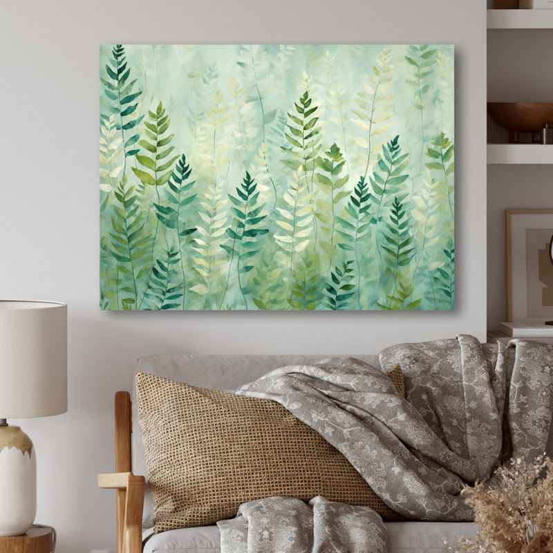 Décoration murale en métal vert et blanc Serene Ferns III - Abstract Botanicals, H 30 po x l 40 po x P 1 po