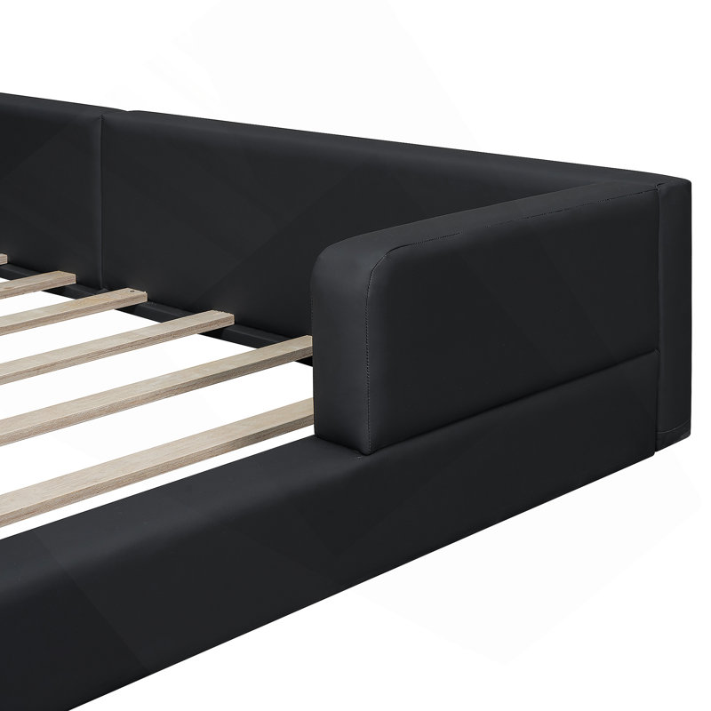 Queen Size Upholstered Platform Bed With 2 Reading Lights , Black