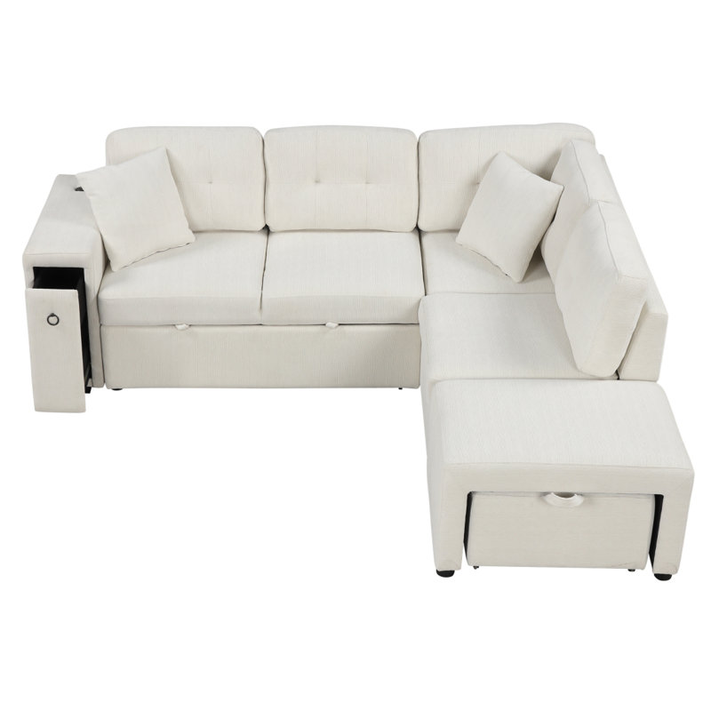 Canapé-lit modulaire en L avec canapé-lit et repose-pieds, Beige