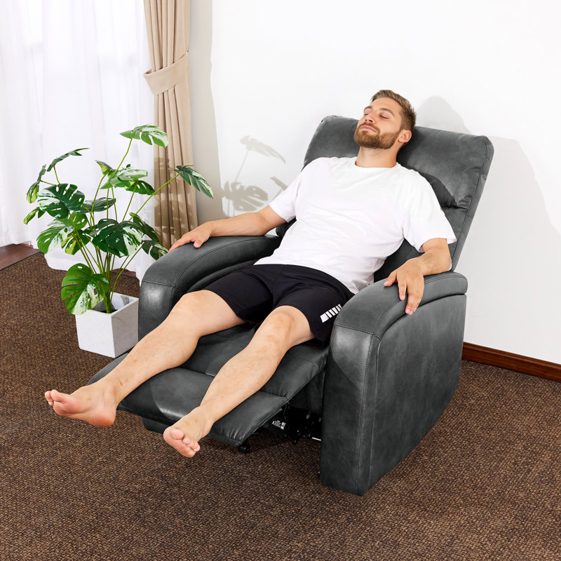 Zero Wall-Hugger Power Recliner with Push Button for Small Space, Faux Leather, Dark Gray