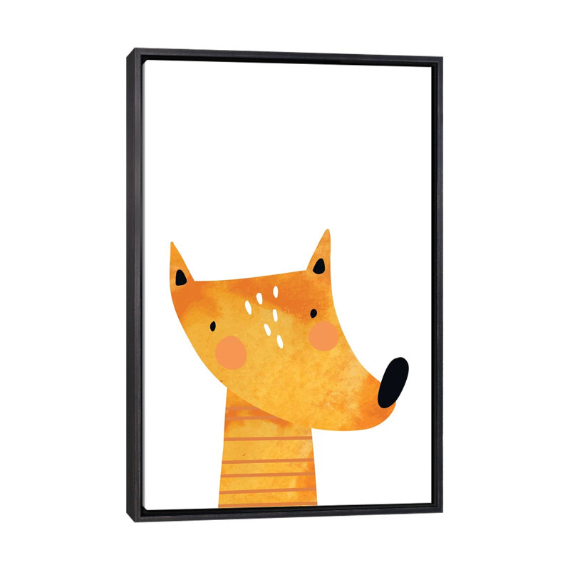 Renard - impression d'art graphique, Toile avec cadre noir patiné, Pas de tapis, H 40 po x l 26 po x P 1,5 po