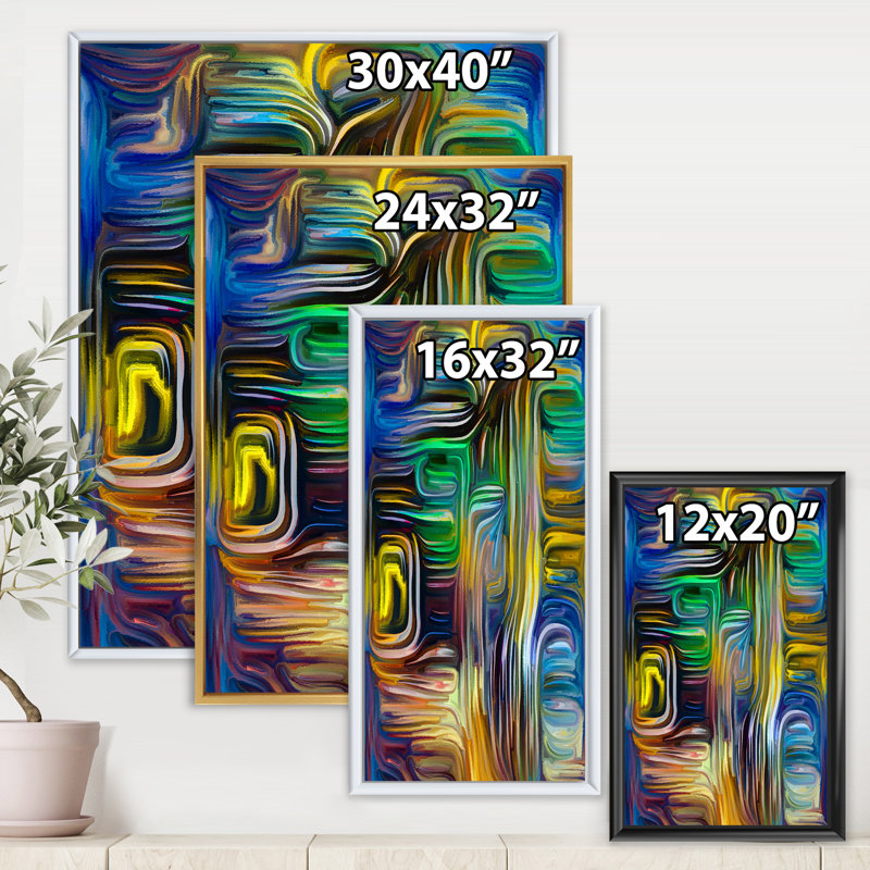 Color Fusion VI - Peinture sur toile, H 40 po x l 30 po x 1,5 po, Cadre flottant doré