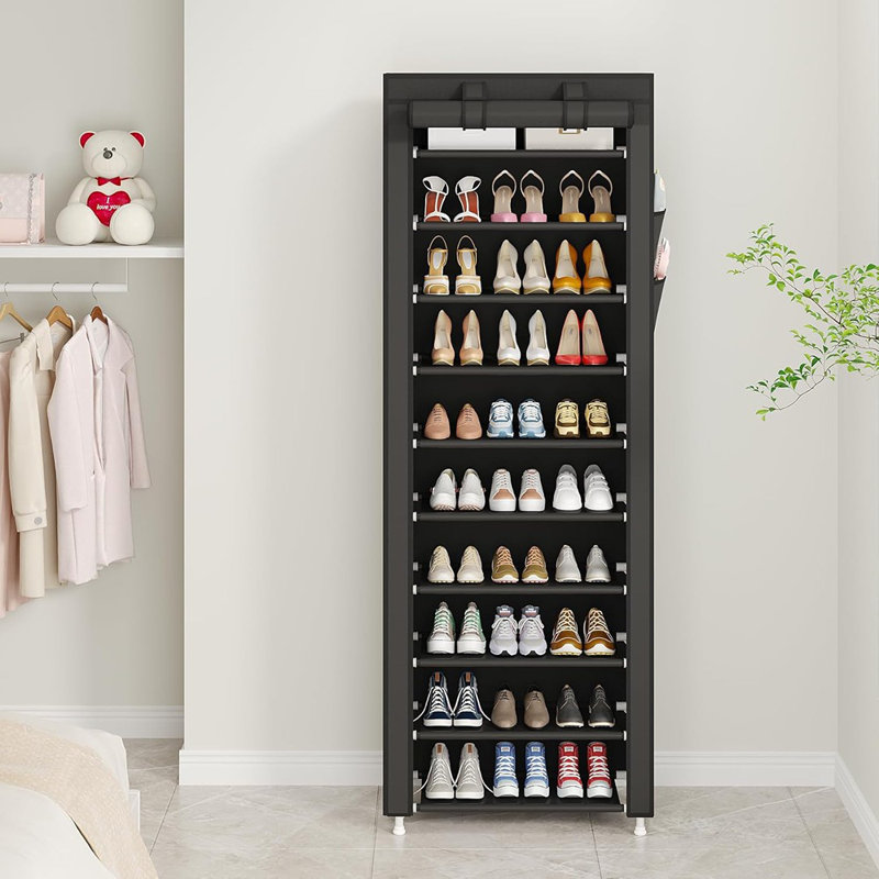 10-tier Free Standing Shoe Rack Sturdy Shoe Rack Organizer For Closet Entryway Stackable Shoe Shelf With Dustproof Cover,black
