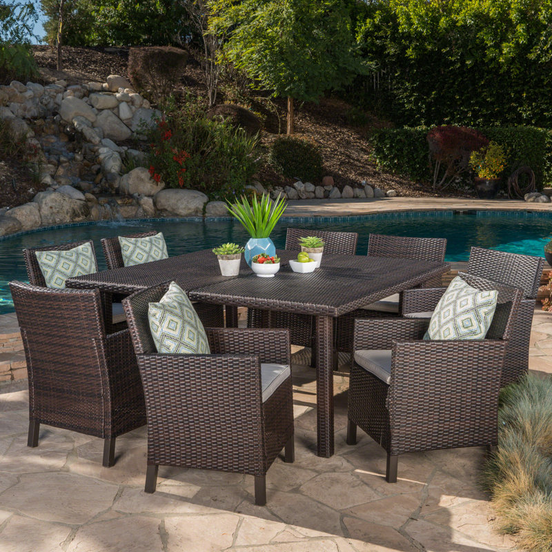 Waban Square 8 - Person 64'' Long Dining Set with Cushions, Multibrown