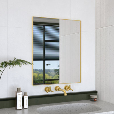 Cosy 24 in. W x 30 in. H Rectangular Framed Wall Bathroom Vanity Mirror in Brushed Gold