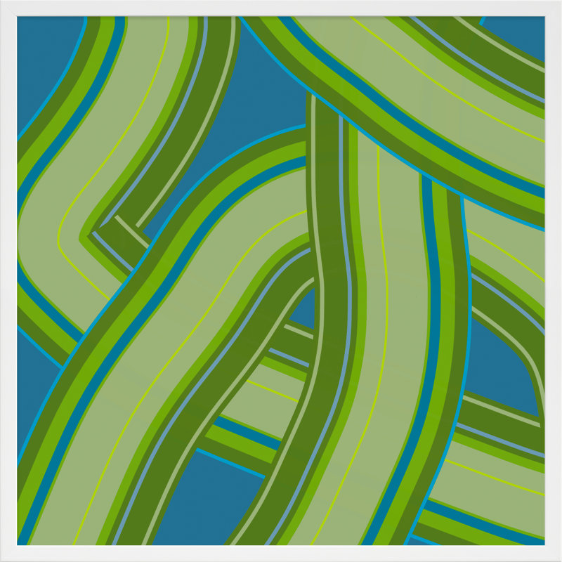 Cushing Green Twist By Jacques Pilon - Framed Wall Art, 36" H x 36" W x 1.25" D, White Wood