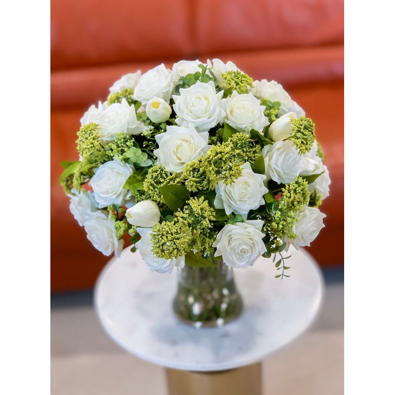 Very Large White Real Touch Rose & Tulip Stems – Luxury Faux Floral Stems