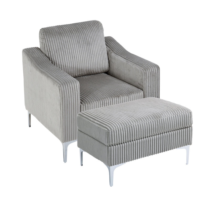 Canapé modulaire convertible en velours côtelé avec repose-pieds et canapé modulaire, gris, Gris