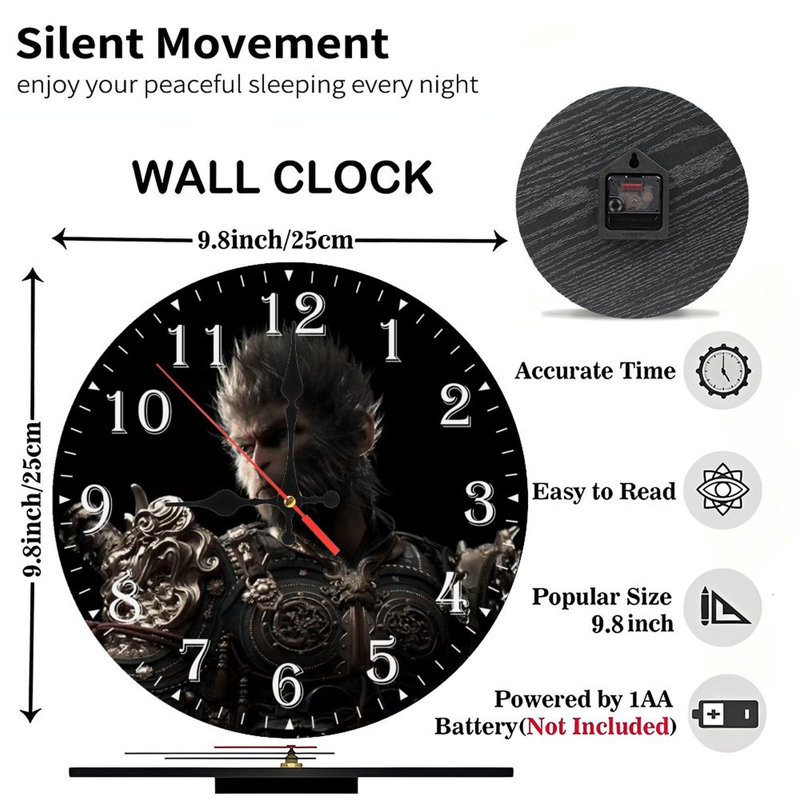 Horloge murale en bois 10 po, mouvement silencieux, à piles (piles AA non incluses), décor artistique, parfait pour les décorations