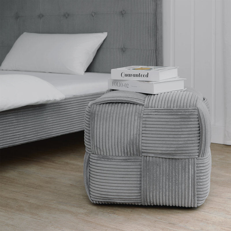 Nunzius 46cm Wide Square Solid Colour Cube Ottoman, Grey polyester