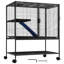Cage à roulettes de 36 po pour plusieurs petits animaux, 2, espacement en filet étroit, grilles amovibles, cage à 2 fenêtres à ouverture ouverte, profondeur, rampe recouverte de tissu, plateau coulissant facile à nettoyer, stable