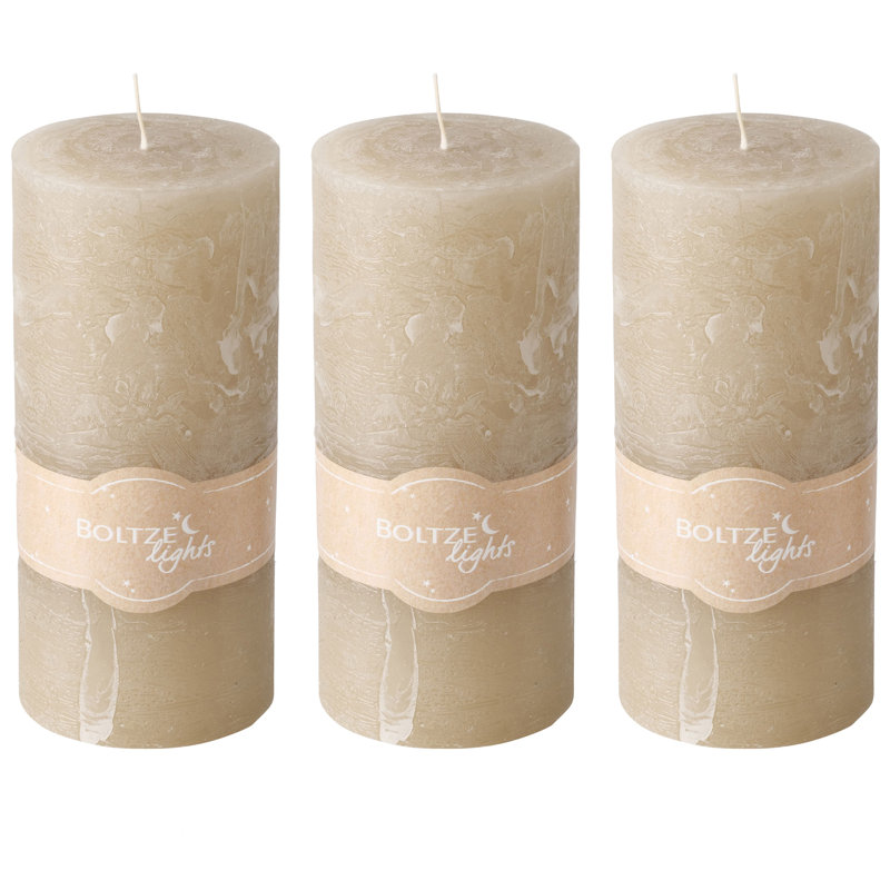 3 Piece Pillar Candle Set, Pale Beige