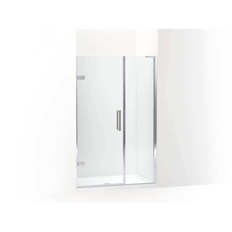 Composed 46–46-3/4-In W X 71-1/2-In H Frameless Pivot Shower Door With 3/8-In Crystal Clear Glass And Back-To-Back Vertical Door Pulls