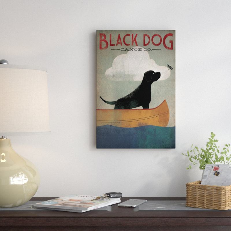 «black dog canoë co. i’affiche rétro sur toile tendue, H 12 po x l 8 po x P 0,75 po, Toile tendue