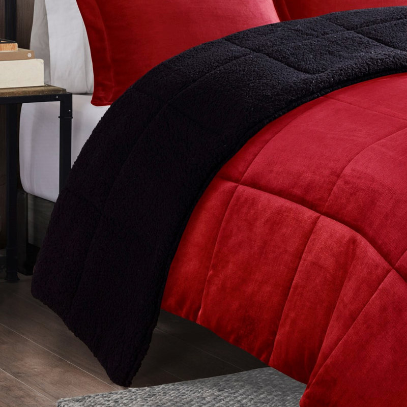 Édredon rouge et noir avec des taies décoratives douillettes en rouge et noir, Édredon double + 4 pièces supplémentaires