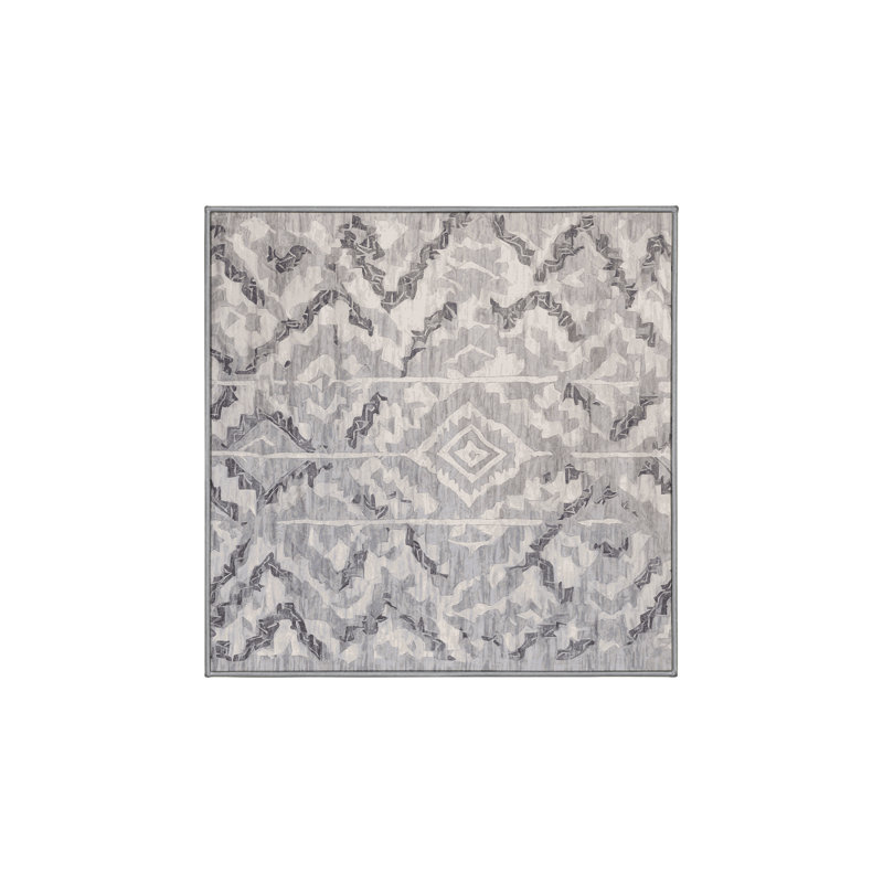 Machine Washable Gray Area Rug, Square 8'