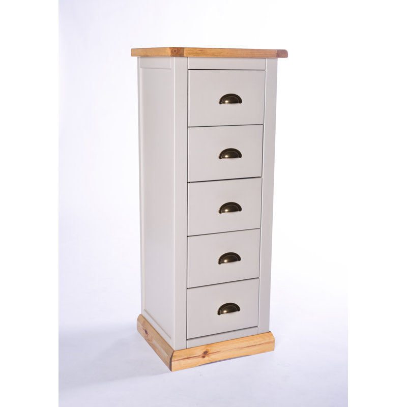 Cristopher 45 cm W Chest of 5 Drawers, Grey/Wood, Brass