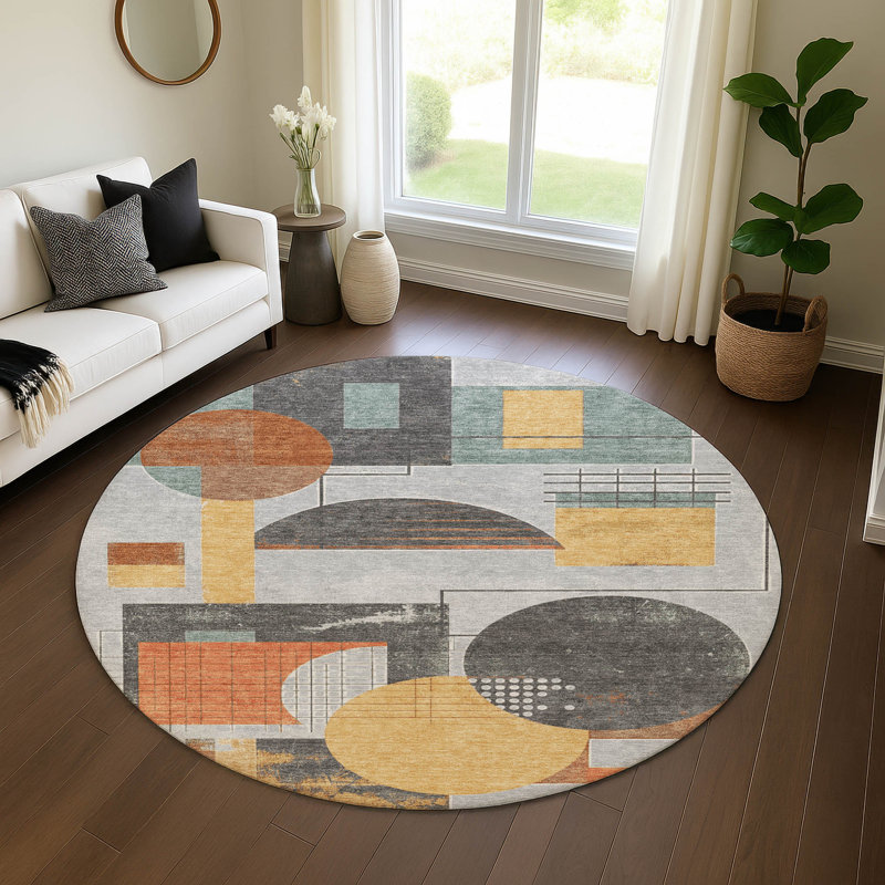 Premium Machine Washable Mehara AMF1695 Geometric Rug, Round 8'