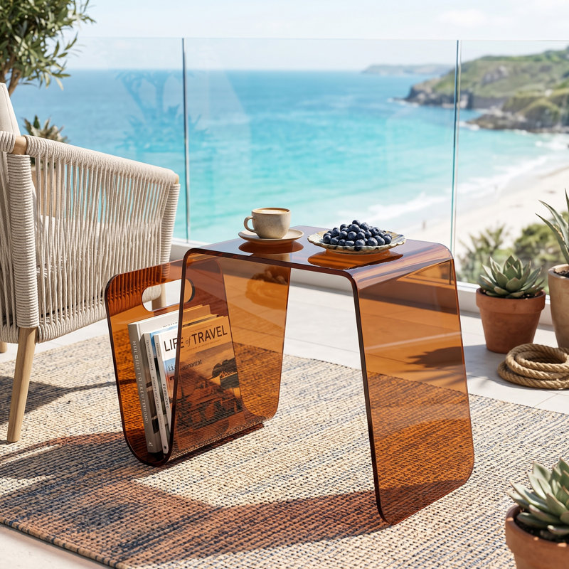 Table d'appoint Alan en acrylique, table de chevet sans assemblage avec rangement ouvert pour magazines, table de chevet étroite