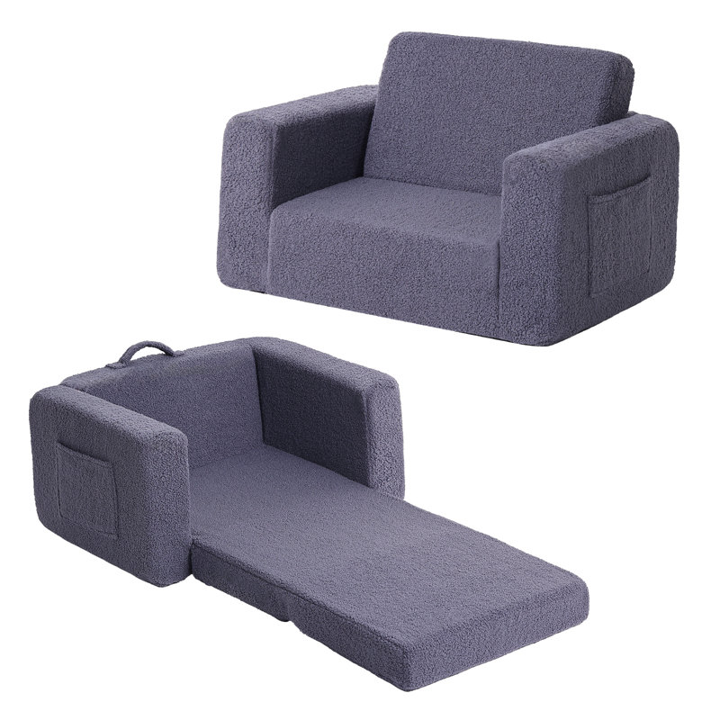 Kids Sofa, 2 In 1 Kids Fold Out Chair Convertible Sofa To Lounger, Navy Blue