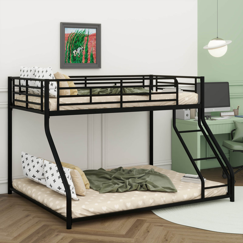 Sturdy Metal Drop-Down Bunk Beds, Twin XL Over Queen