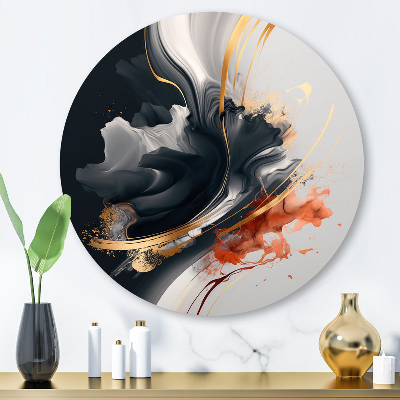 Or, formes modernes, peinture abstraite, art mural rond en métal, H 36 po x l 36 po x P 1 po