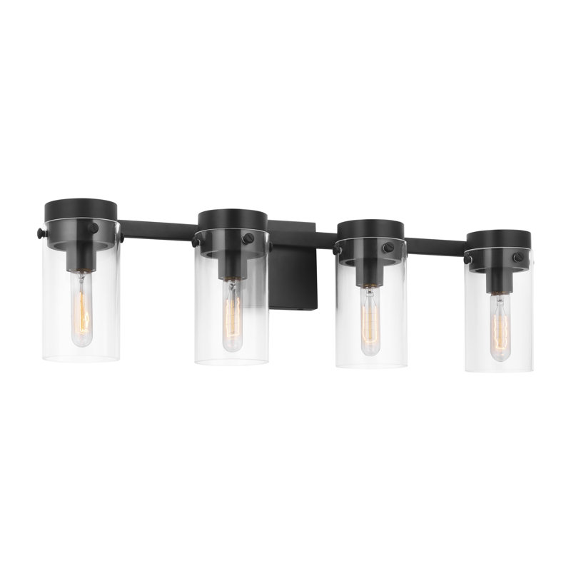 Chapman & Myers Garrett Bathroom Bedroom Wall Fixture In Aged Iron Finish With Clear Shade, 8.5" H x 29.25" W x 6.5" D