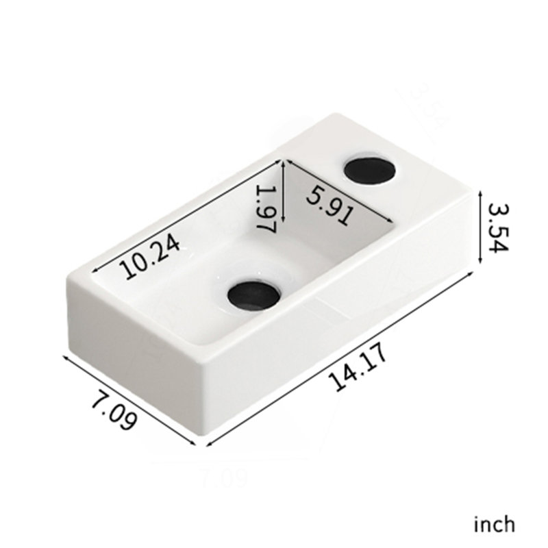 Lavabo en céramique à droite sans robinet et drain mural avec petit lavabo rectangulaire pour vestiaire