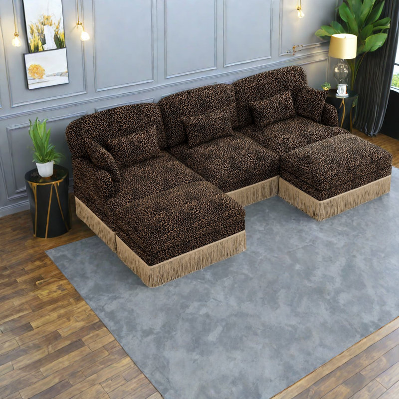 Canapés modernes, forme de U modulaire en chenille léopard de 100 pouces pour la maison