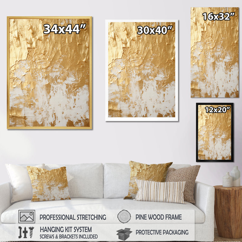 Gentle Abundance Retro Gold Abstract I - Peinture abstraite, art mural, H 32 po x l 16 po x P 1 po, Cadre simple noir