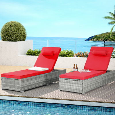 2 chaises d'extérieur avec coussin de patio réglable